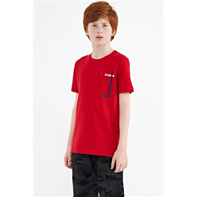 TOMMYLIFE Красная футболка стандартного кроя с круглым вырезом и карманами для мальчиков — 11120