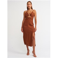 90386 Платье-вешалка с деревянными аксессуарами, коричневое