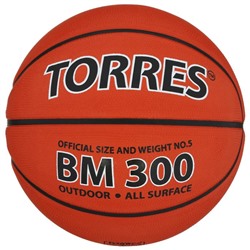 Мяч баскетбольный TORRES BM300, B00015, резина, клееный, 8 панелей, р. 5