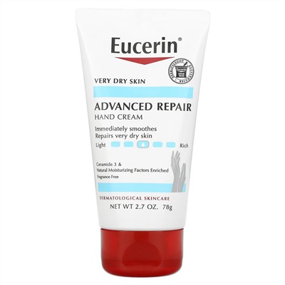 Eucerin, Крем для рук для продвинутого восстановления, без запаха, 2,7 унции (78 г)