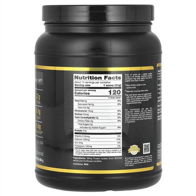 California Gold Nutrition, Sport, изолят сывороточного протеина, без добавок, 454 г (1 фунт)