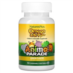 NaturesPlus, Source of Life, Animal Parade, омега 3/6/9 юниор, со вкусом натурального лимона, 90 капсул