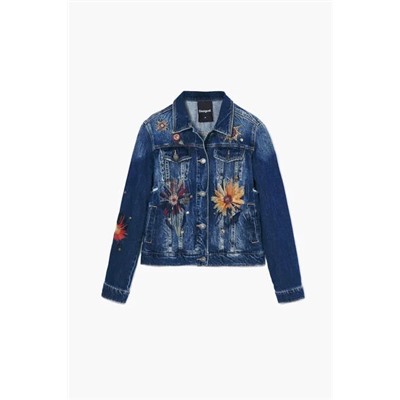 Floral trucker denim jacket