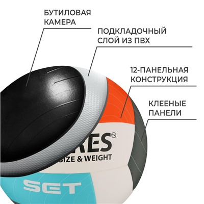 Мяч волейбольный TORRES Set, TPU, клееный, 12 панелей, р. 5
