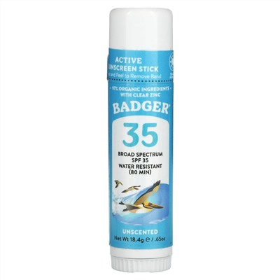 Badger Company, стик для лица, натуральное минеральное солнцезащитное средство, SPF 35, без запаха, 18,4 г (0,65 унции)