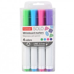 Набор маркеров для доски 4 шт, пулевидный, 2,0 мм, 4 цвета, упаковка ПВХ, европодвес Fun colors Solo Hatber WB_066139