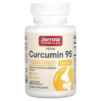 Jarrow Formulas, Curcumin 95, экстракт куркумы, 500 мг, 60 растительных капсул