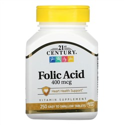 21st Century, Folic Acid, 400 mcg, 250 Easy to Swallow Tablets