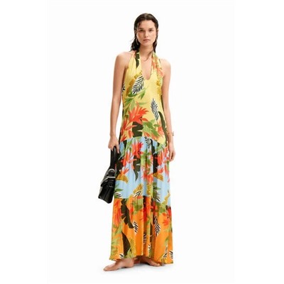 Tropical halter neck maxi dress