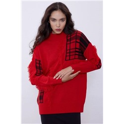 Красный вязаный свитер Sherin с кисточками и полуводолазкой SWK4363KR