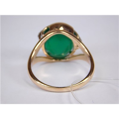 Кольцо из золота 585 пробы 6545409-16,5 вес 3,53 агат зеленый натуральный двусторонней огранкой, фианиты, выборочный родаж