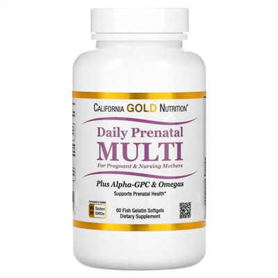 California Gold Nutrition, мультивитаминный комплекс для беременных, 60 капсул из рыбьего желатина