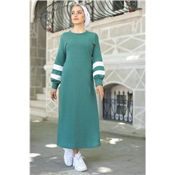 TOFİSA Простое женское зеленое платье с круглым вырезом - 4134