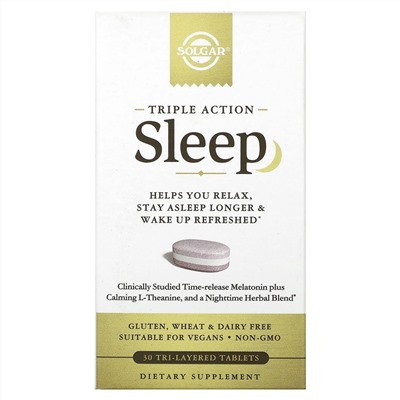 Солгар, Sleep, тройного действия, 30 трехслойных таблеток