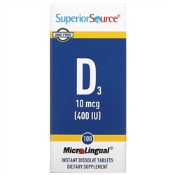 Superior Source, MicroLingual, Витамин D3, 400 IU, 100 таблеток