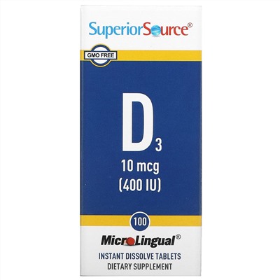 Superior Source, MicroLingual, Витамин D3, 400 IU, 100 таблеток