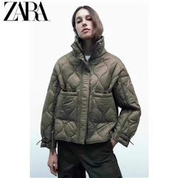 Осенняя зимняя стеганная куртка ZARA с высоким воротником стойкой  ( БЕЗ РЯДОВ )