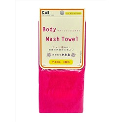 KAI Мочалка для тела Body Wash Towel жесткая, нейлон, ярко-розовая, в форме шарфа 30*100см