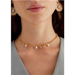GOLD NECKLACE W/ ZIRCONS AND PEARLS