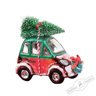 Машинка с елочкой Смарт красно-зеленая (стекло)