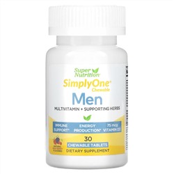 Super Nutrition, SimplyOne, Men’s Multivitamin + Supporting Herbs, Wild-Berry, 30 Chewable Tablets