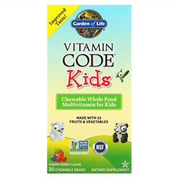 Гарден оф Лайф, Vitamin Code, для детей, жевательные цельнопищевые мультивитамины, вишня, 30 жевательных мишек