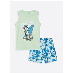 LC Waikiki Майка и шорты для плавания с круглым вырезом и ностальгическим принтом обезьян для мальчиков