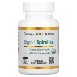 California Gold Nutrition, органическая спирулина, сертификат USDA Organic, 500 мг, 60 таблеток