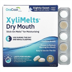 OraCoat, XyliMelts для сухости во рту, слегка сладкий, без мяты, 40 плавок