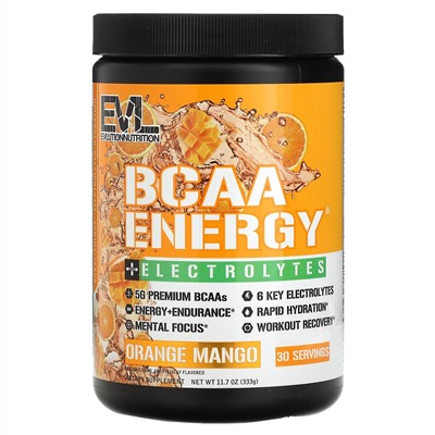 EVLution Nutrition, BCAA Energy Plus, электролиты, апельсин и манго, 333 г (11,7 унции)