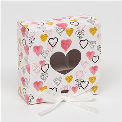 Подарочная коробка сборная с окном "Разноцветные сердечки", 11,5 х 11,5 х 5 см