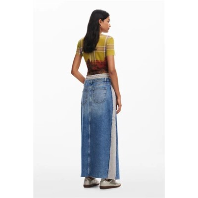 Hybrid denim midi skirt