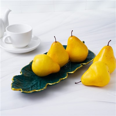 Блюдо для фруктов Доляна «Золотой лист», 37×14 см, цвет зелёный