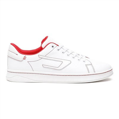 Sneakers Athene - cuero - costuras en contraste - blanco y rojo