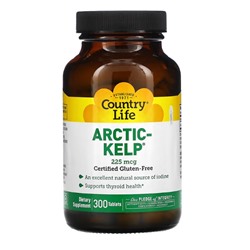 Country Life, Arctic-Kelp, арктические бурые водоросли, 225 мкг, 300 таблеток