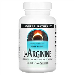 Source Naturals, L-аргинин, в свободной форме, 500 мг, 100 капсул