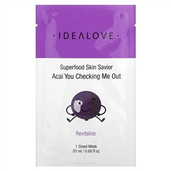 Idealove, Superfood Skin Savior, Acai You Checking Me Out, 1 тканевая маска, 20 мл (0,68 жидк. Унции)