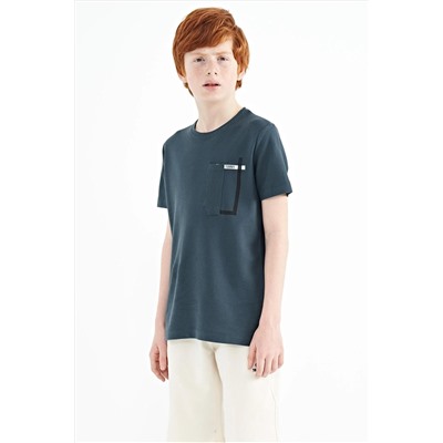 TOMMYLIFE Лесная зеленая футболка с круглым вырезом и карманами стандартного кроя для мальчиков — 11120