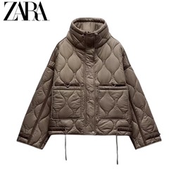 Осенняя зимняя стеганная куртка ZARA с высоким воротником стойкой  ( БЕЗ РЯДОВ )