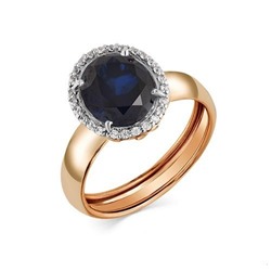 Золотое кольцо с синтетическим сапфиром - 01-2-396-1501-011