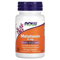 NOW Foods, Мелатонин, 5 мг, 60 растительных капсул