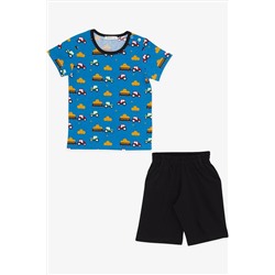 Пижамный комплект Breeze Boy с шортами, синий с тракторным узором (1,5–5 лет)