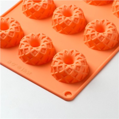 Форма силиконовая для выпечки Доляна «Немецкий кекс. Ажур», 12 ячеек, 28×16×1,5 см, цвет оранжевый
