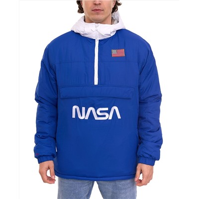 К1Х | Мужская куртка с капюшоном Kickz NASA Urban Hooded, стильная переходная куртка с карманом-кенгуру1193-1253-4027 синяя