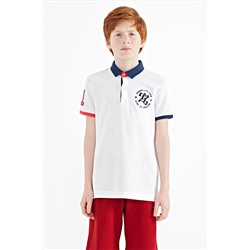 TOMMYLIFE Белая футболка с вышивкой на груди и стандартным узором для мальчиков с воротником поло - 11086