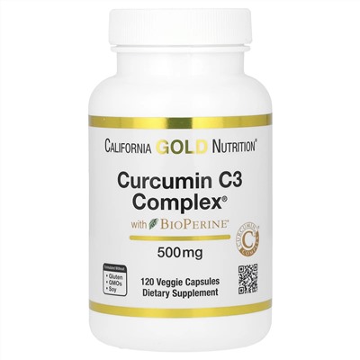 California Gold Nutrition, Curcumin C3 Complex с экстрактом BioPerine, 500 мг, 120 растительных капсул