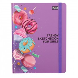 Блокнот для эскизов/скетчбук А5 (170*220 мм), 64 листа, 90 г/кв.м, склейка Пончики MyArt. Trendy Sketchbook for Girls Проф-Пресс 186360