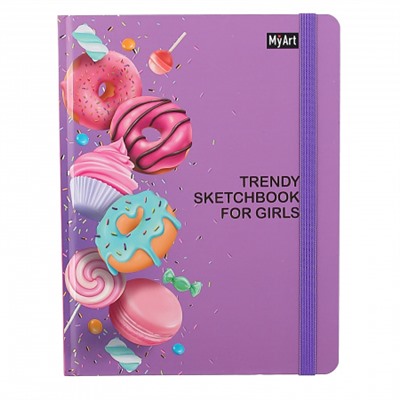 Блокнот для эскизов/скетчбук А5 (170*220 мм), 64 листа, 90 г/кв.м, склейка Пончики MyArt. Trendy Sketchbook for Girls Проф-Пресс 186360