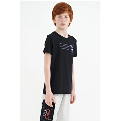 TOMMYLIFE Темно-синяя футболка стандартного кроя с круглым вырезом и принтом для мальчиков — 11145