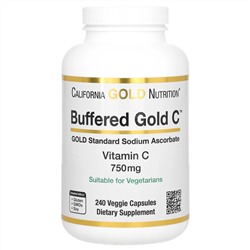 California Gold Nutrition, Gold C, GOLD Standard, буферизованный витамин C, аскорбат натрия, 750 мг, 240 растительных капсул